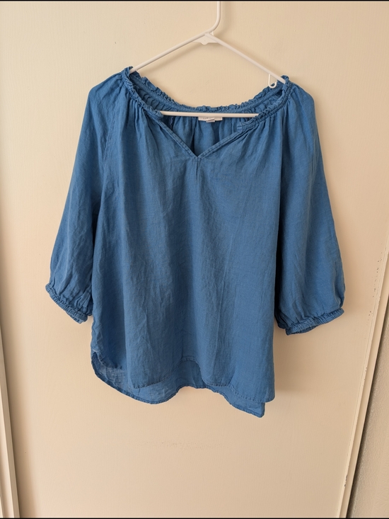 J. Jill Tops - J. Jill Women Medium 100% Linen Blouse Blue Boho Beach Coastal Vacation Nautical